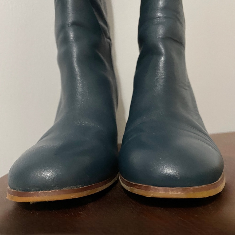 Boden Olivia Teal Leather Heeled Boots 38 Slip On Calf Boot - Picture 4 of 13
